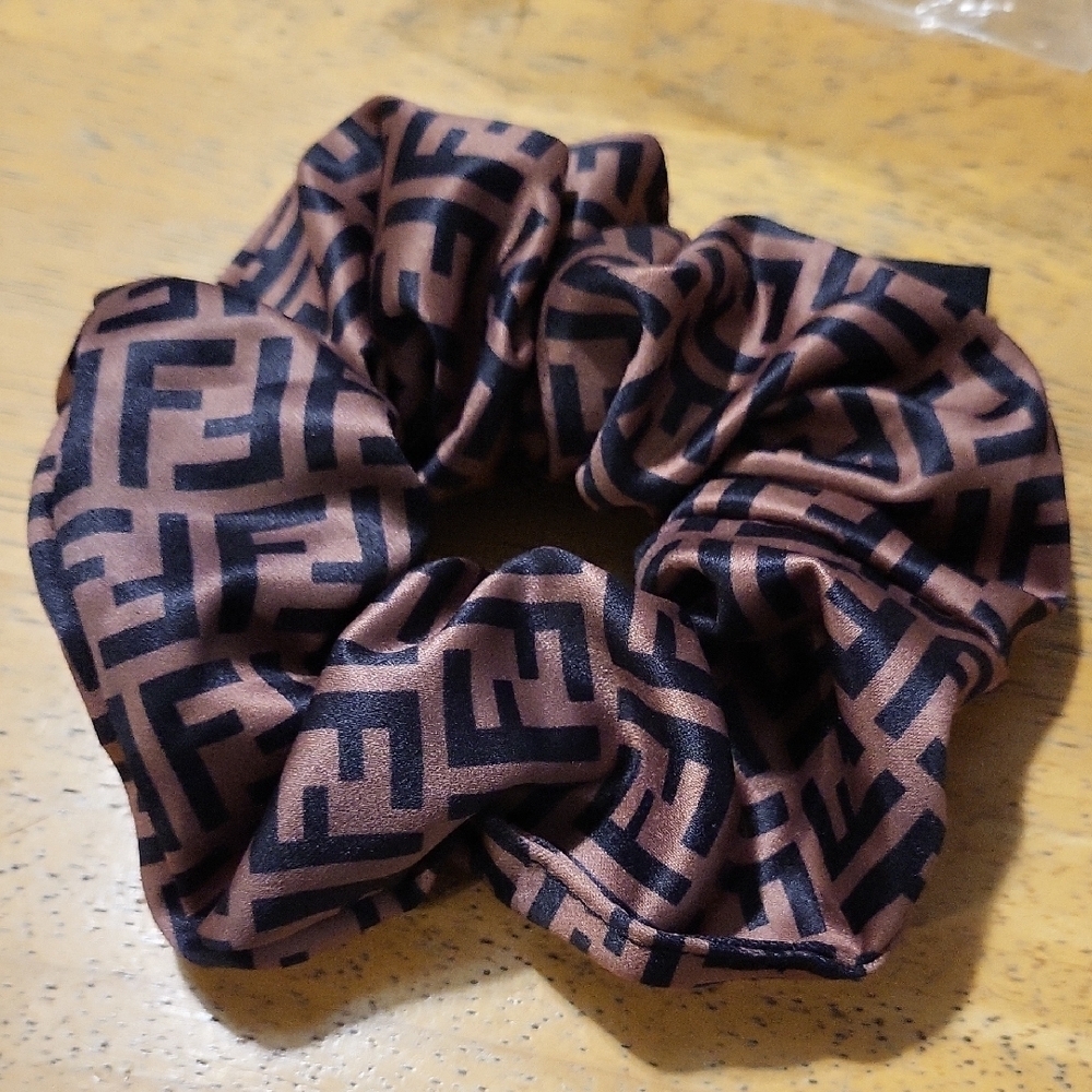 Patterned Brown and Black Scrunchie